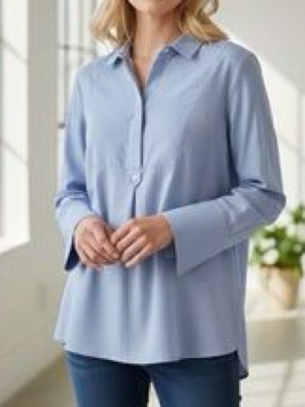 Martha Stewart Signature Woven Tunic Shirt in light blue nwt size medium